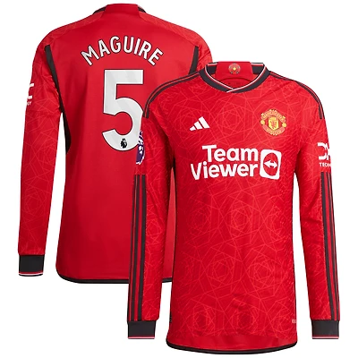 Maillot Manchester United 2023/24 domicile authentique à manches longues pour homme adidas Harry Maguire rouge