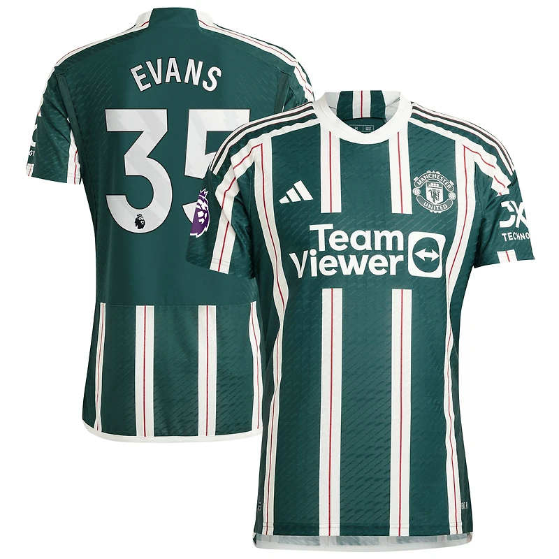 Maillot adidas Jonny Evans pour homme, vert, joueur authentique de Manchester United 2023/24 extérieur