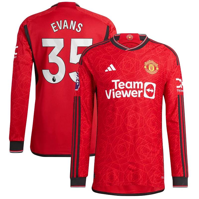 Maillot de joueur adidas Jonny Evans rouge Manchester United 2023/24 domicile authentique à manches longues pour homme