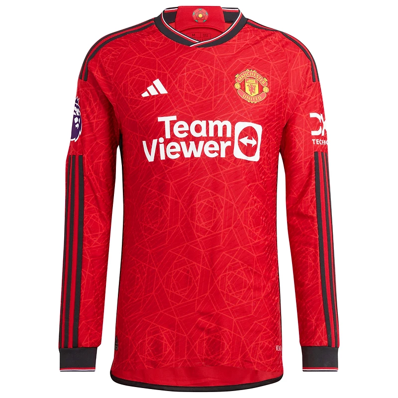 Maillot de joueur adidas Jonny Evans rouge Manchester United 2023/24 domicile authentique à manches longues pour homme
