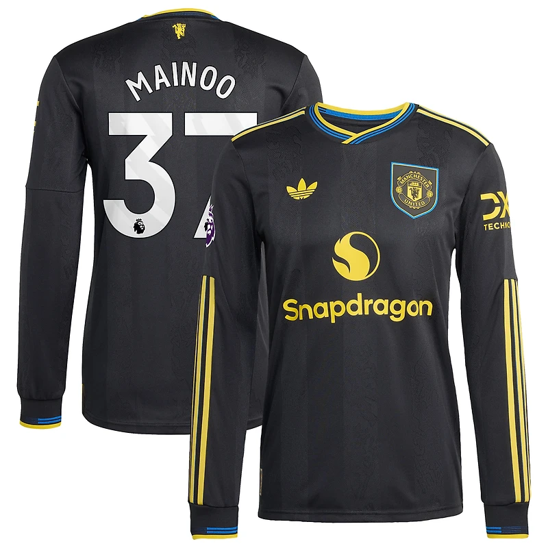 Maillot de joueur à manches longues adidas Kobbie Mainoo noir Manchester United 2025/26 pour homme
