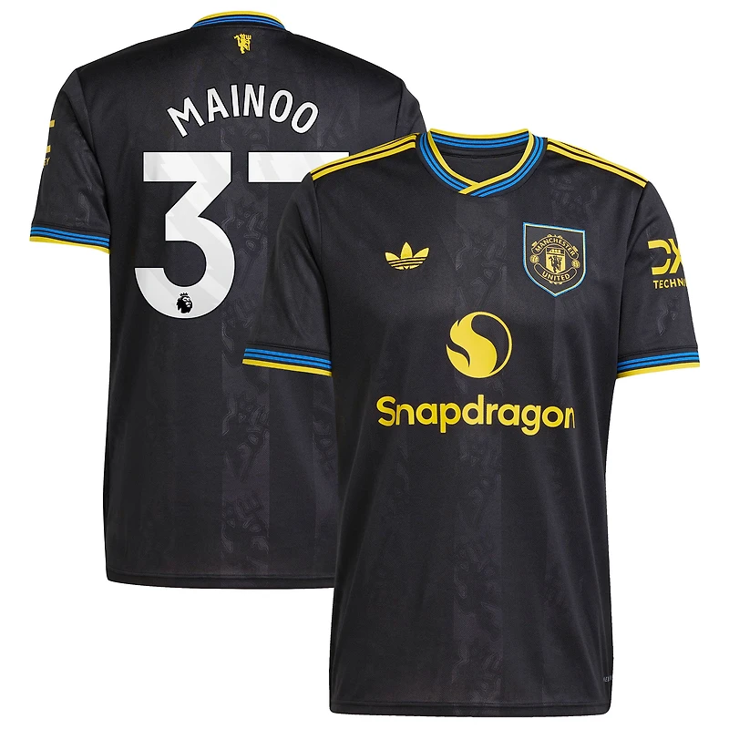 Maillot réplique noir adidas Kobbie Mainoo pour homme, troisième joueur de Manchester United 2025/26