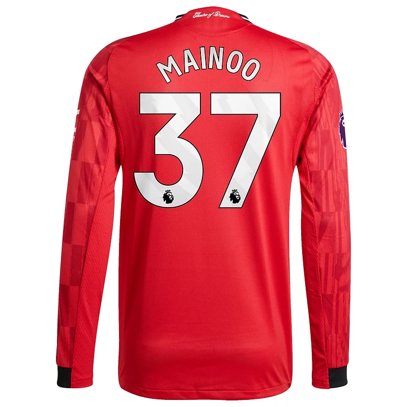 Men's adidas Kobbie Mainoo Red Manchester United Home 2025/26 Authentic Player Long Sleeve Jersey
