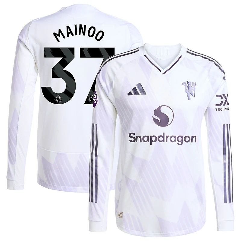 Maillot de joueur à manches longues authentique adidas Kobbie Mainoo pour homme, blanc, Manchester United 2025/26