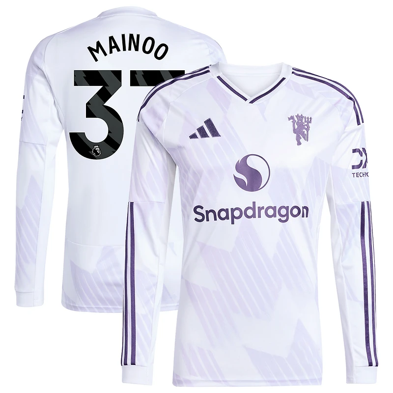 Men's adidas Kobbie Mainoo White Manchester United 2025/26 Away Replica Long Sleeve Player Jersey