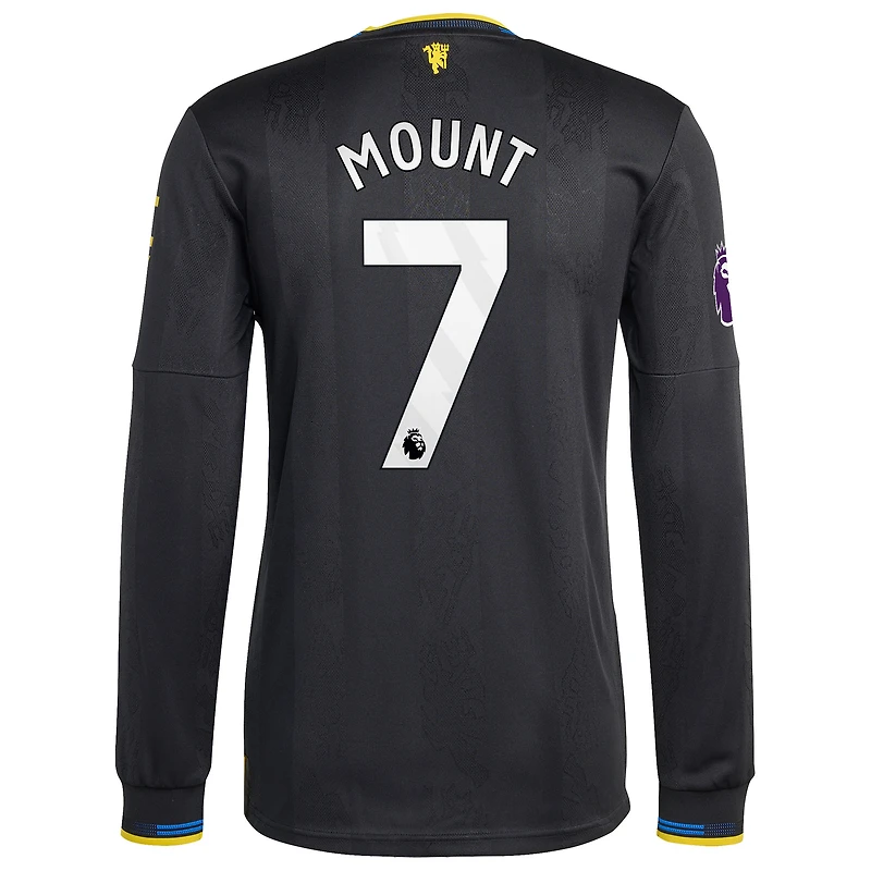 Maillot de joueur à manches longues adidas Mason Mount noir Manchester United 2025/26 pour homme