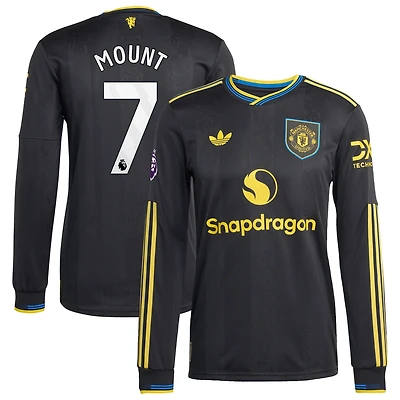 Maillot de joueur à manches longues adidas Mason Mount noir Manchester United 2025/26 pour homme