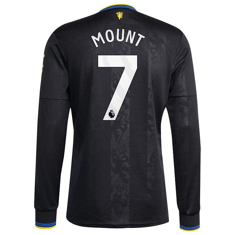 Maillot de joueur à manches longues adidas Mason Mount noir Manchester United 2025/26 pour homme