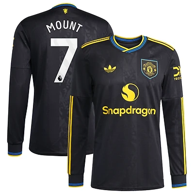 Maillot de joueur à manches longues adidas Mason Mount noir Manchester United 2025/26 pour homme