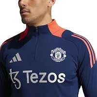 Haut d'entraînement adidas bleu marine Manchester United 2024/25 AEROREADY raglan à quart de zip pour homme