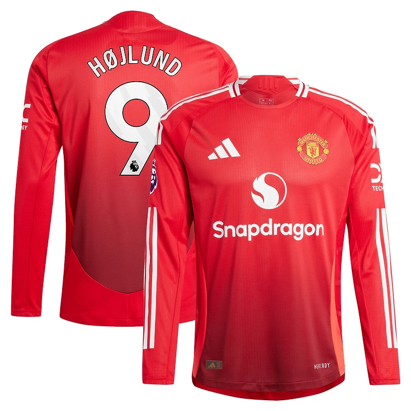 Maillot de joueur authentique à manches longues pour homme adidas Rasmus Højlund rouge Manchester United 2024/25 domicile