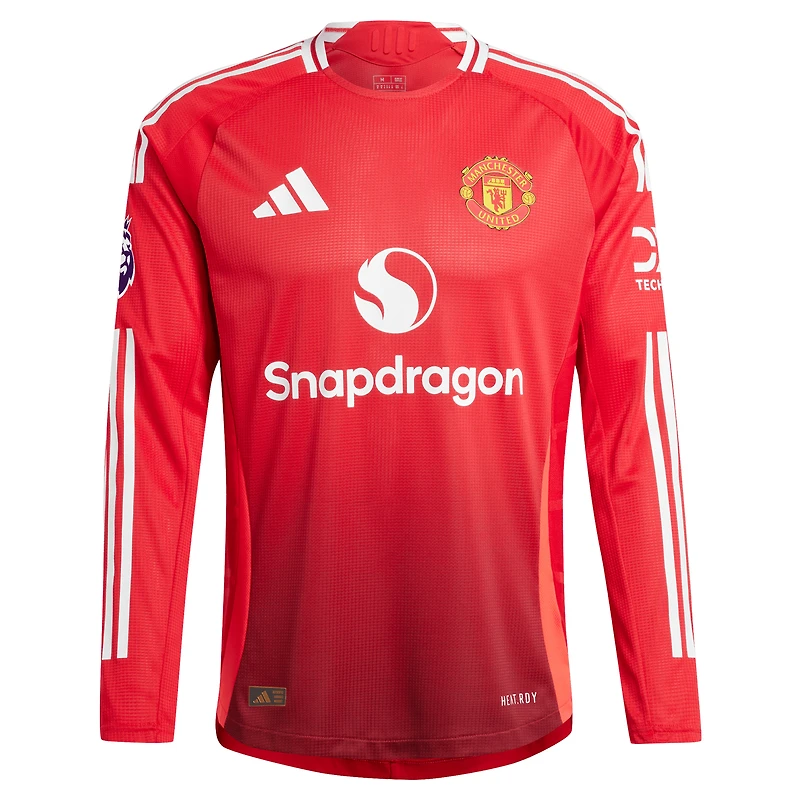 Maillot de joueur authentique à manches longues pour homme adidas Rasmus Højlund rouge Manchester United 2024/25 domicile