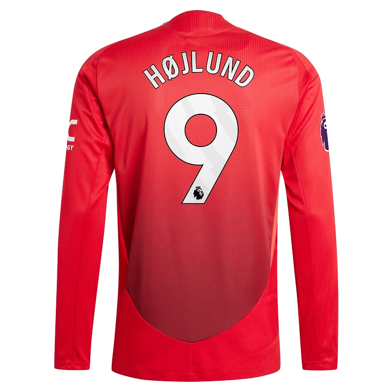 Maillot de joueur authentique à manches longues pour homme adidas Rasmus Højlund rouge Manchester United 2024/25 domicile