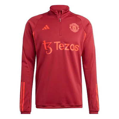 Haut à quart de zip d'entraînement adidas Manchester United 2023/24 rouge pour homme