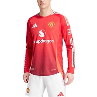 Maillot adidas rouge Manchester United 2024/25 domicile à manches longues authentique avec patch pour homme