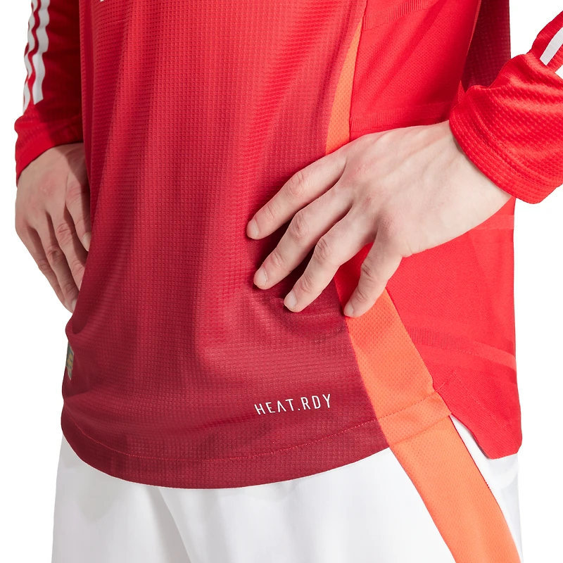 Maillot adidas rouge Manchester United 2024/25 domicile à manches longues authentique avec patch pour homme