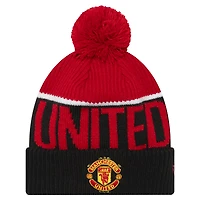 Bonnet en tricot à revers Manchester United Sport New Era noir pour hommes avec pompon