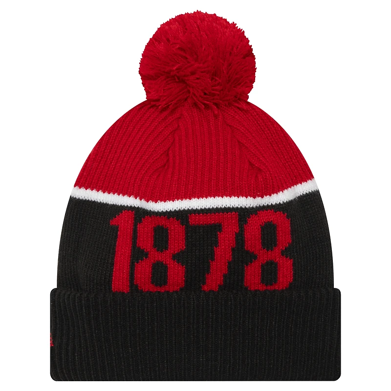 Bonnet en tricot à revers Manchester United Sport New Era noir pour hommes avec pompon