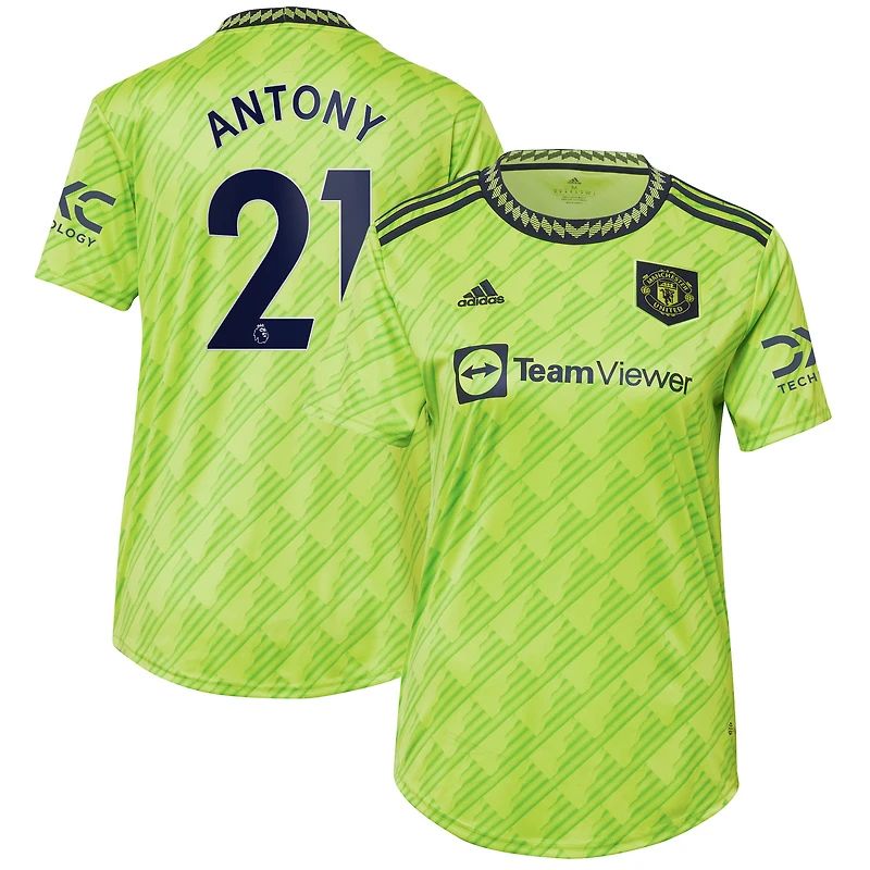 Maillot adidas Antony Neon Green Manchester United 2022/23 Third Replica Player pour femme