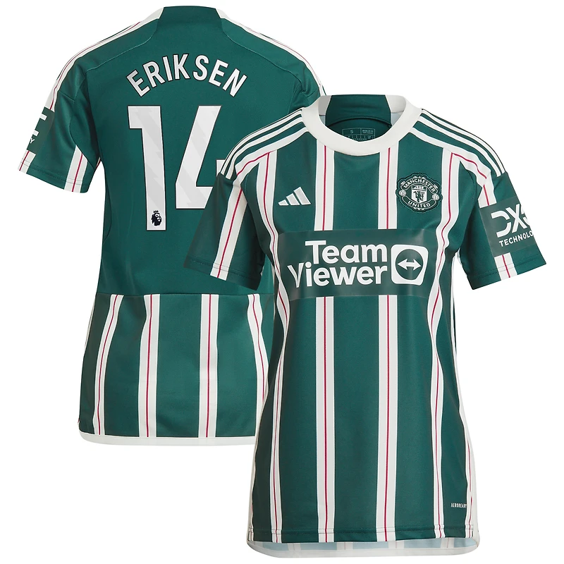 Maillot adidas Christian Eriksen pour femme, réplique de joueur extérieur Manchester United 2023/24, vert