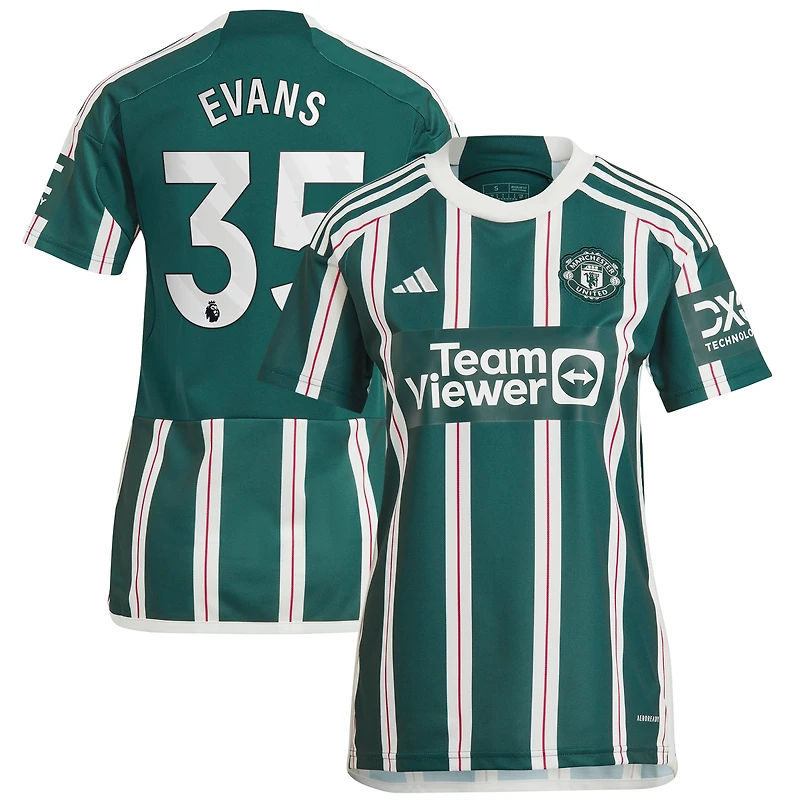 Maillot adidas Jonny Evans pour femme, réplique de joueur extérieur Manchester United 2023/24, vert