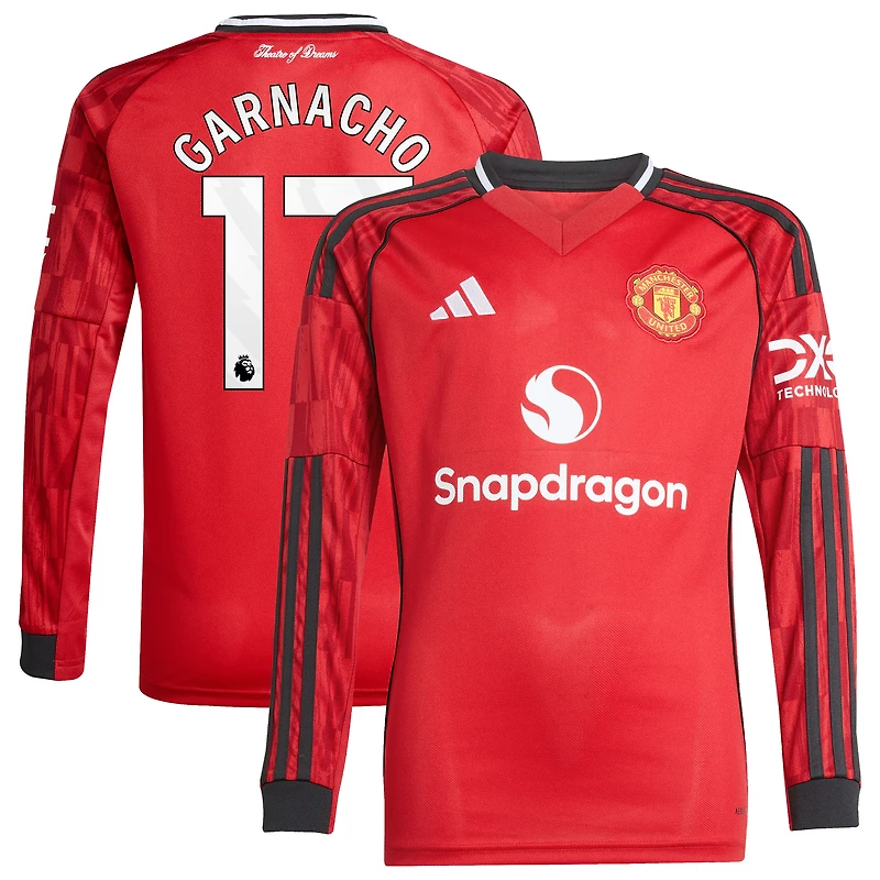 Maillot manches longues réplique rouge adidas Alejandro Garnacho pour jeune joueur Manchester United Domicile 2025/26