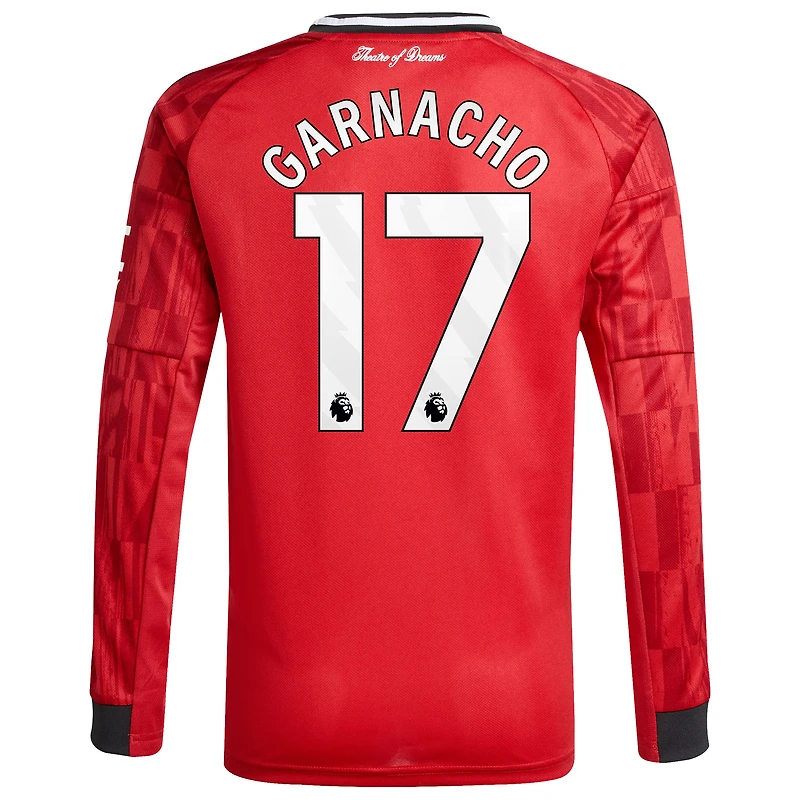 Maillot manches longues réplique rouge adidas Alejandro Garnacho pour jeune joueur Manchester United Domicile 2025/26