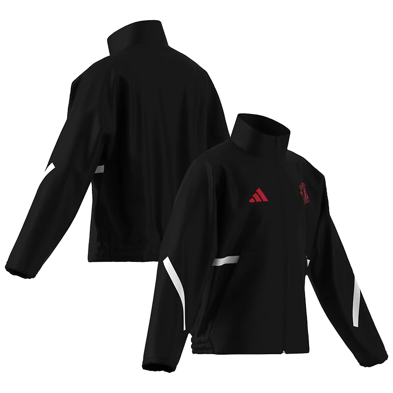Veste zippée adidas Manchester United noire pour enfant, saison 2025/26.