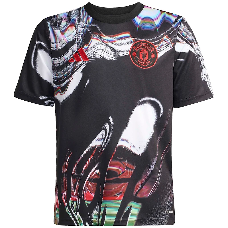 Maillot d'entraînement d'avant-match adidas noir Manchester United 2025/26 pour jeunes