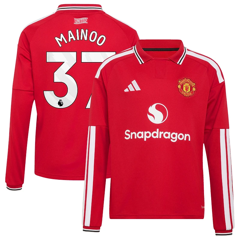 Youth adidas Kobbie Mainoo Red Manchester United 2026/27 Home Replica Long Sleeve Jersey