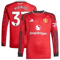 Youth adidas Kobbie Mainoo Red Manchester United Home 2025/26 Replica Player Long Sleeve Jersey