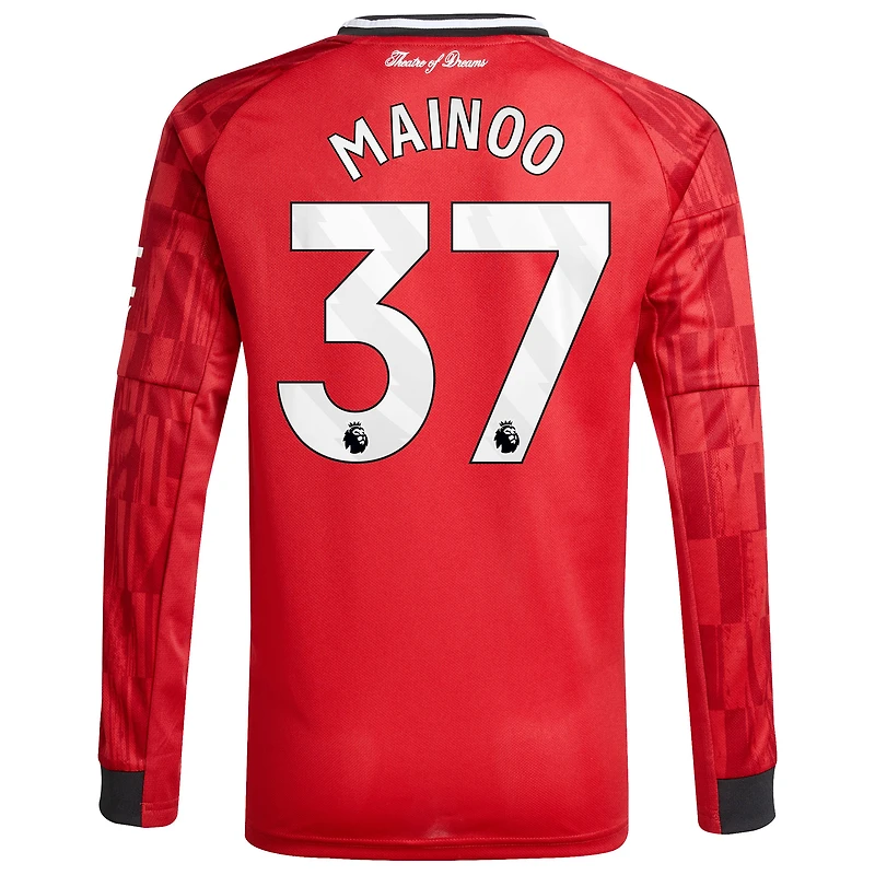 Maillot manches longues réplique adidas Kobbie Mainoo rouge Manchester United Domicile 2025/26 pour jeune