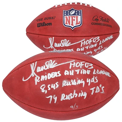 Ballon de football Wilson Duke dédicacé par Marcus Allen des Los Angeles Raiders, en couleur, avec plusieurs inscriptions - Édition limitée à 5 exemplaires