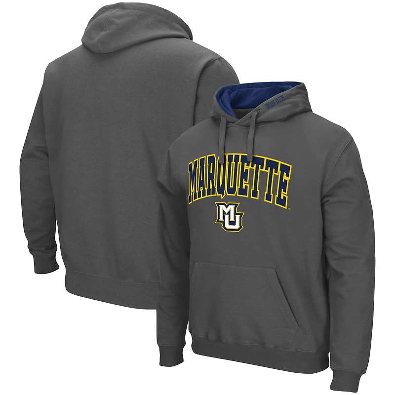 Men's Colosseum Charcoal Marquette Golden Eagles Arch & Logo 3.0 Pullover Hoodie