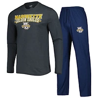 Men's Concepts Sport Navy/Charcoal Marquette Golden Eagles Meter Long Sleeve Top & Pants Sleep Set