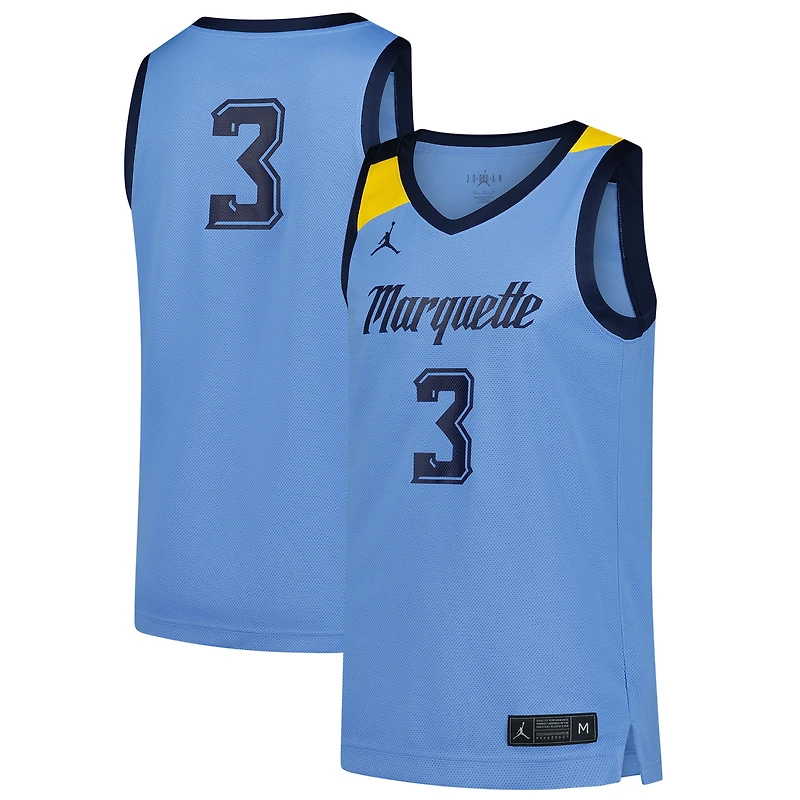 Maillot de basket-ball réplique Jordan Brand #3 Blue Marquette Golden Eagles pour homme