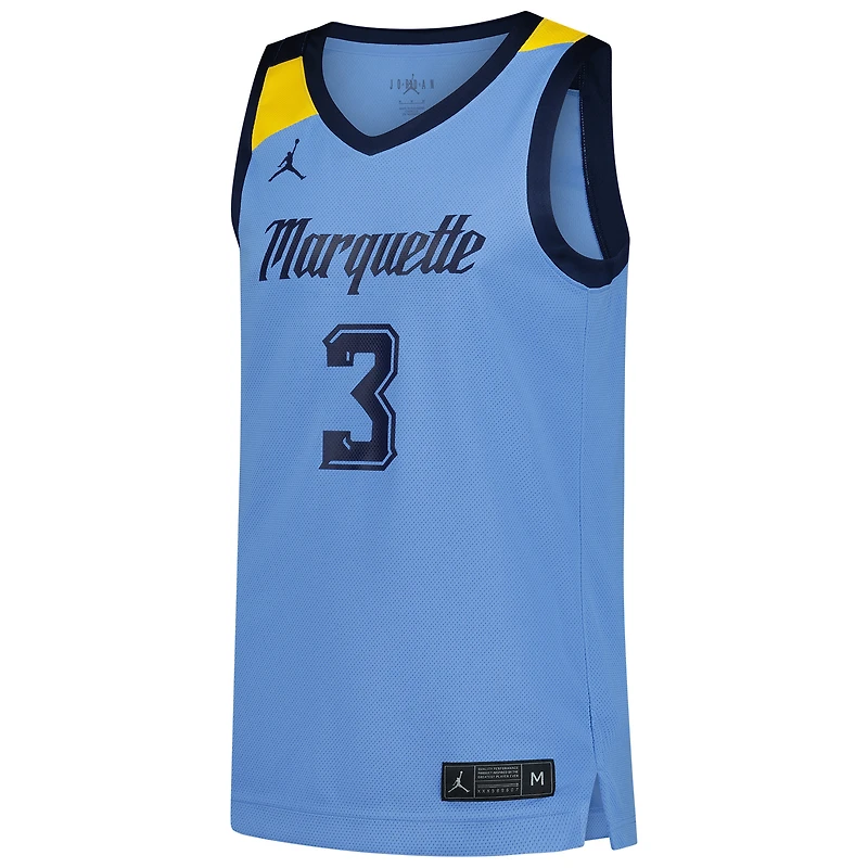 Maillot de basket-ball réplique Jordan Brand #3 Blue Marquette Golden Eagles pour homme