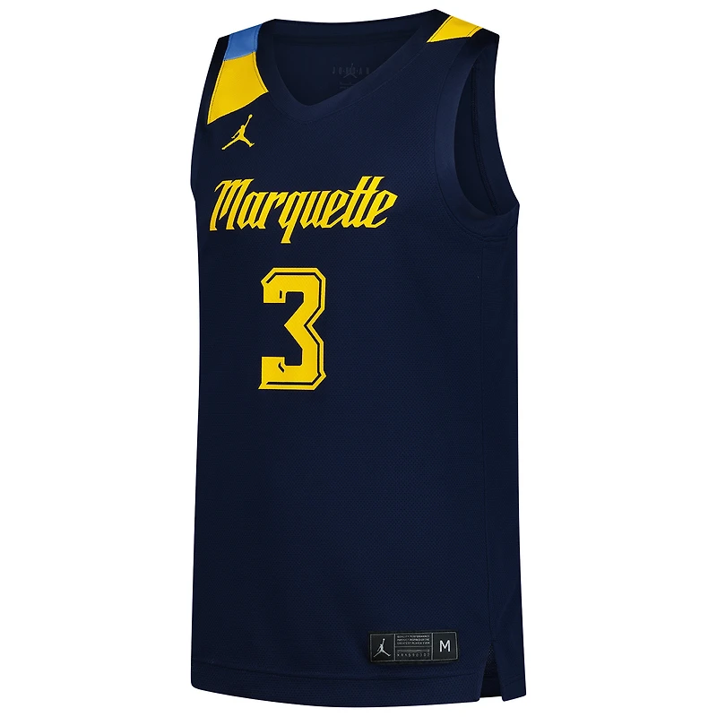 Men's Jordan Brand #3 Navy Marquette Golden Eagles Replica Basketball Jersey