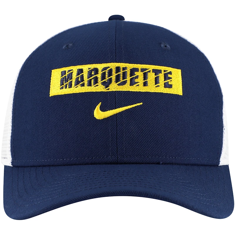 Men's Nike Navy Marquette Golden Eagles 2024/25 Sideline Rise Trucker Adjustable Hat