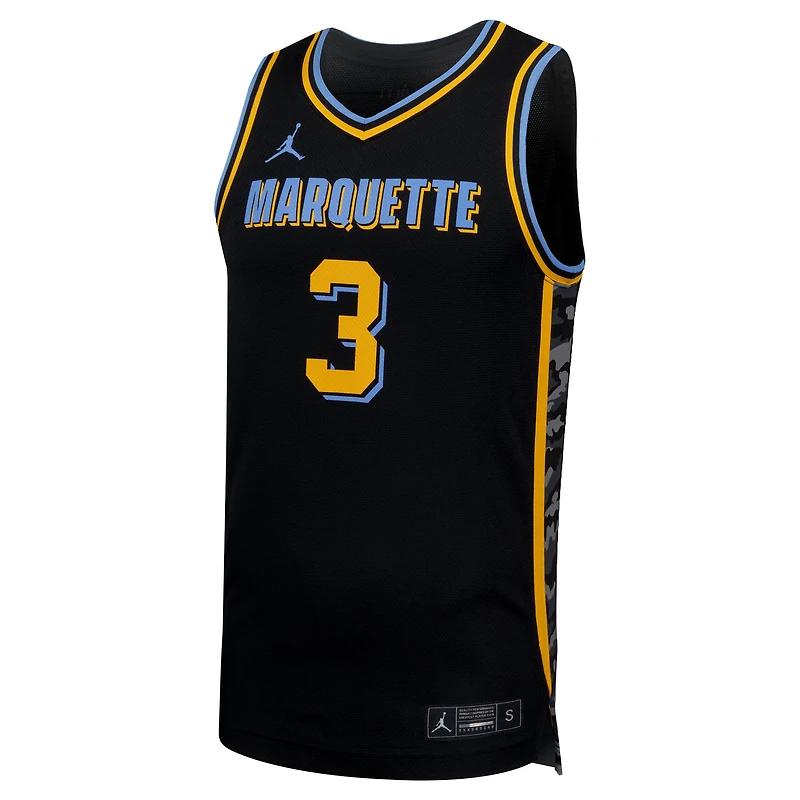 Maillot de basketball réplique Nike n° 3 noir des Golden Eagles Marquette pour homme