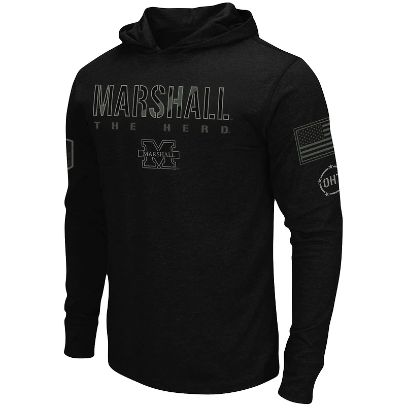 Colosseum Black Marshall Thundering Herd OHT Military Appreciation Hoodie T-shirt à manches longues pour homme