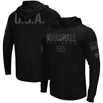 Colosseum Black Marshall Thundering Herd OHT Military Appreciation Hoodie T-shirt à manches longues pour homme