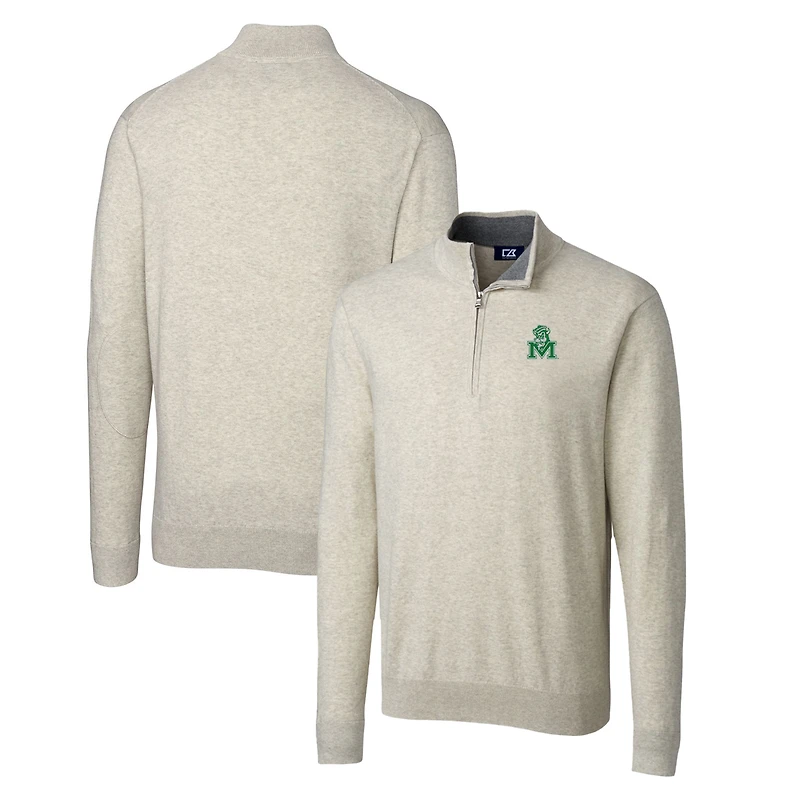 Pull zippé quart de tour pour homme Cutter & Buck Oatmeal Marshall Thundering Herd Lakemont Tri-Blend Big Tall