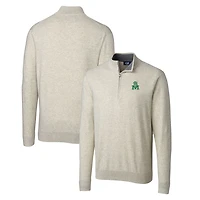 Pull zippé quart de tour pour homme Cutter & Buck Oatmeal Marshall Thundering Herd Lakemont Tri-Blend Big Tall