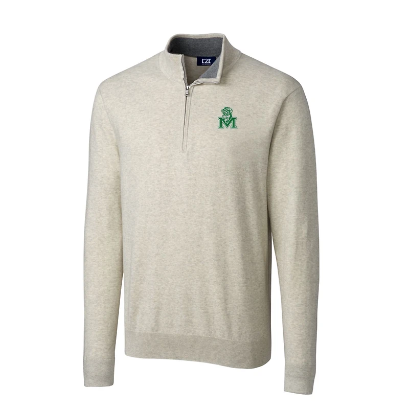 Pull zippé quart de tour pour homme Cutter & Buck Oatmeal Marshall Thundering Herd Lakemont Tri-Blend Big Tall