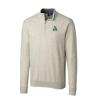 Pull zippé quart de tour pour homme Cutter & Buck Oatmeal Marshall Thundering Herd Lakemont Tri-Blend Big Tall