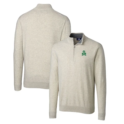Pull zippé quart de tour pour homme Cutter & Buck Oatmeal Marshall Thundering Herd Lakemont Tri-Blend Big Tall