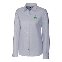 Women's Cutter & Buck Charcoal Marshall Thundering Herd Oxford Stripe Stretch Long Sleeve Button-Up Shirt