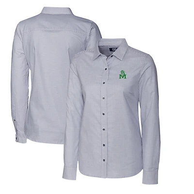 Women's Cutter & Buck Charcoal Marshall Thundering Herd Oxford Stripe Stretch Long Sleeve Button-Up Shirt