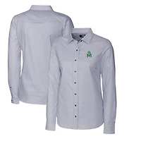 Women's Cutter & Buck Charcoal Marshall Thundering Herd Oxford Stripe Stretch Long Sleeve Button-Up Shirt